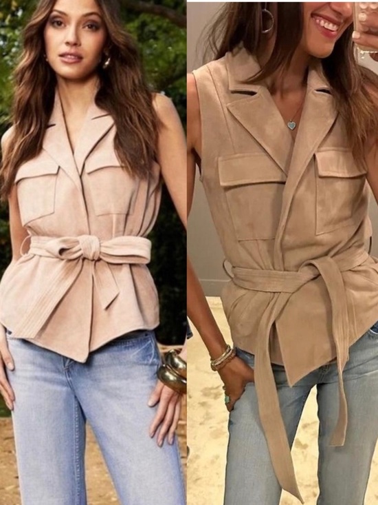 L'AGENCE Jackets & Blazers - L’AGENCE Arbor Suede Goatskin Wrap Vest in Cashew